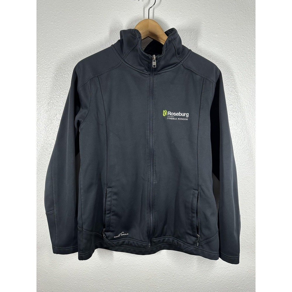 Eddie Bauer Jacket Mens Large Black Softshell Full Zip Roseburg Logo Workwear